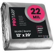 Protarp 12 ft x 20 ft Heavy Duty 22 Mil Tarp, Silver/Black, Polyethylene, Waterproof, Rip and Tear Proof PT-201-12X20